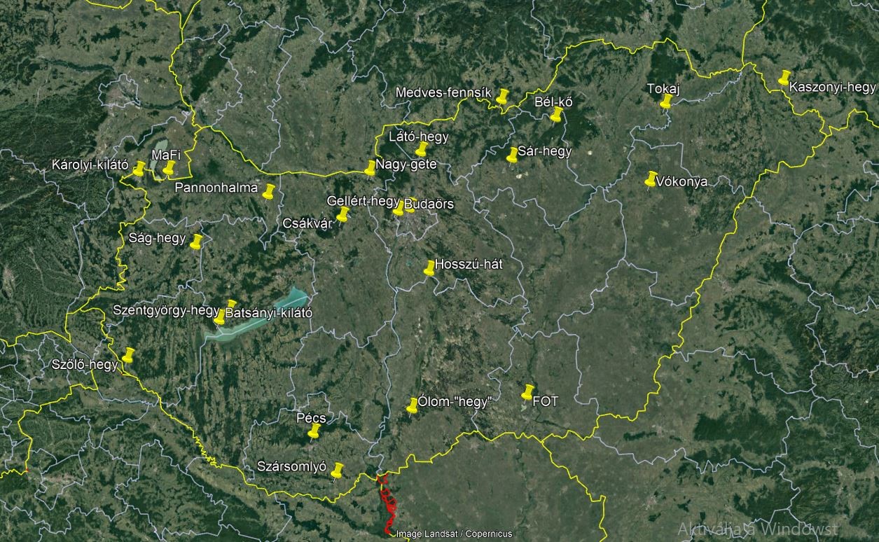 A kijelölt, tervezett sztenderd megfigyelési pontok